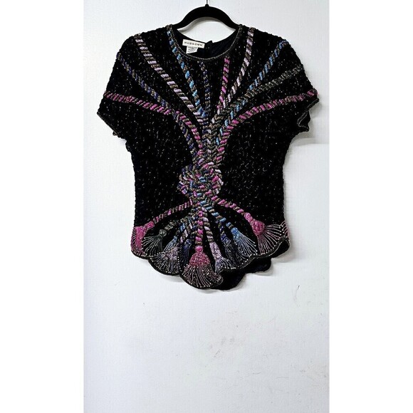 HUDSON'S Unique Vintage 100% Silk Beaded Lined  Back Zipper  80's Blouse (PS) - Picture 1 of 6